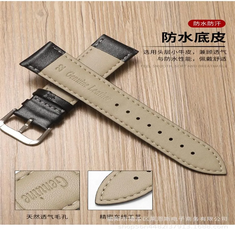Leather Watchbands 12/14/16/18/20/21/22/24mm Watch Band Strap Steel Pin Buckle Wrist Belt Bracelet