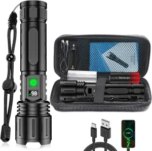 LED Flashlights High Lumens Rechargeable, 100000 Lumens Super Bright Powerful Flashlight, Type-C, 5 Modes, Zoomable, IPX5 Waterproof High Powered Tactical Flash Light for Emergency Camping Hiking