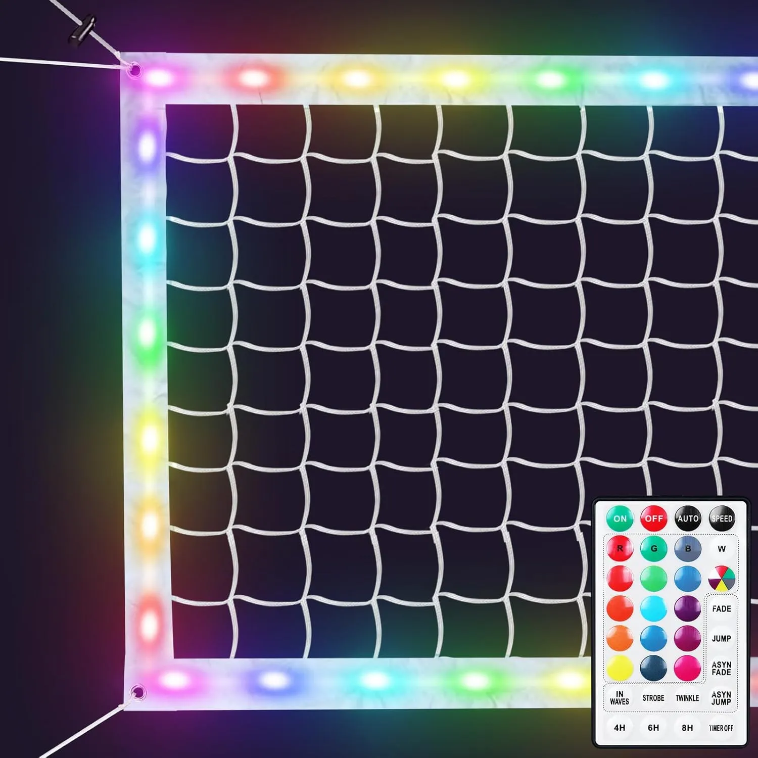 LED Professional Volleyball Net, 32X3FT Glow in The Dark Portable Volleyball Net Outdoor with Remote Control, Light Up Volleyball Badminton Net for Backyard Grass Beach Pool (LED Net Only)