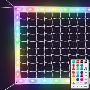 LED Professional Volleyball Net, 32X3FT Glow in The Dark Portable Volleyball Net Outdoor with Remote Control, Light Up Volleyball Badminton Net for Backyard Grass Beach Pool (LED Net Only)