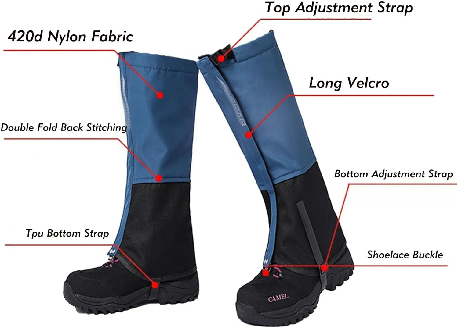 Leg Gaiters,Outdoor Gaiter,Padded Gaiters, Waterproof Zippered Leg Gaiters,Adjustable Size Sports