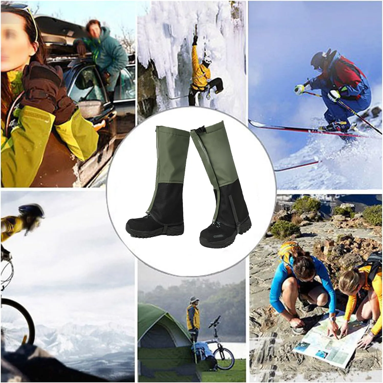 Leg Gaiters,Outdoor Gaiter,Padded Gaiters, Waterproof Zippered Leg Gaiters,Adjustable Size Sports