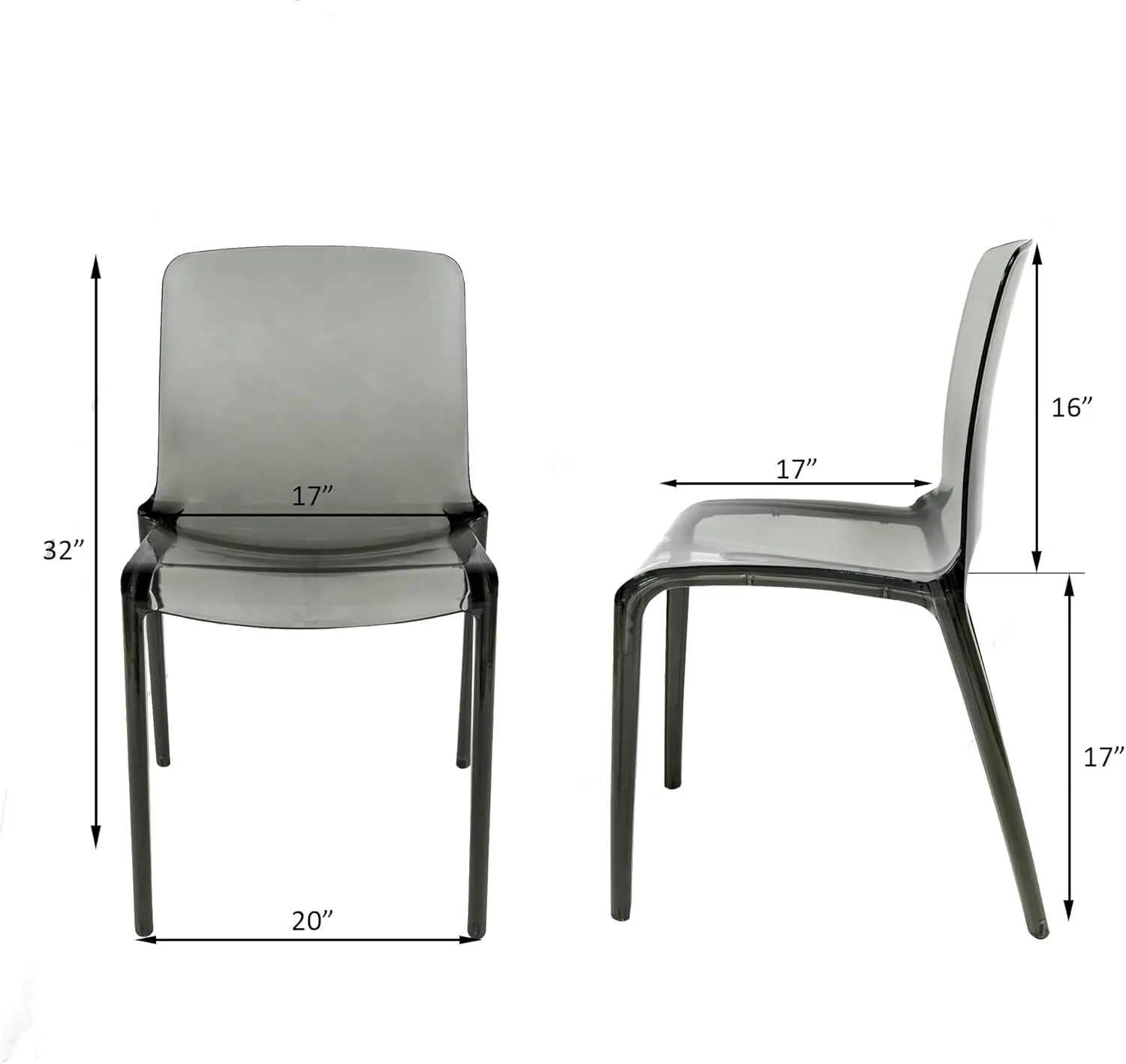 LeisureMod Adler Mid-Century Modern Dining Chair - Transparent Black Acrylic Contemporary Design for Kitchen, Dining Room, and Modern Home Decor