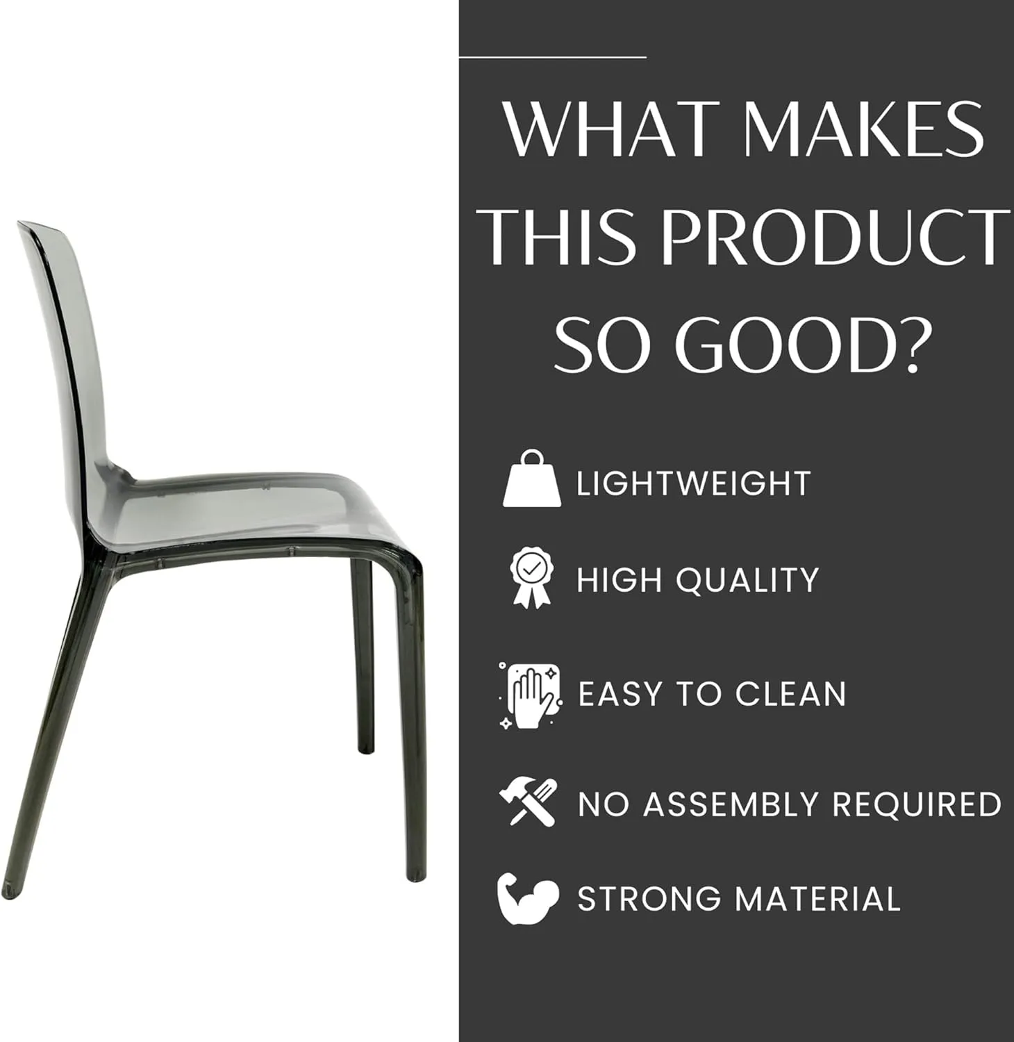 LeisureMod Adler Mid-Century Modern Dining Chair - Transparent Black Acrylic Contemporary Design for Kitchen, Dining Room, and Modern Home Decor
