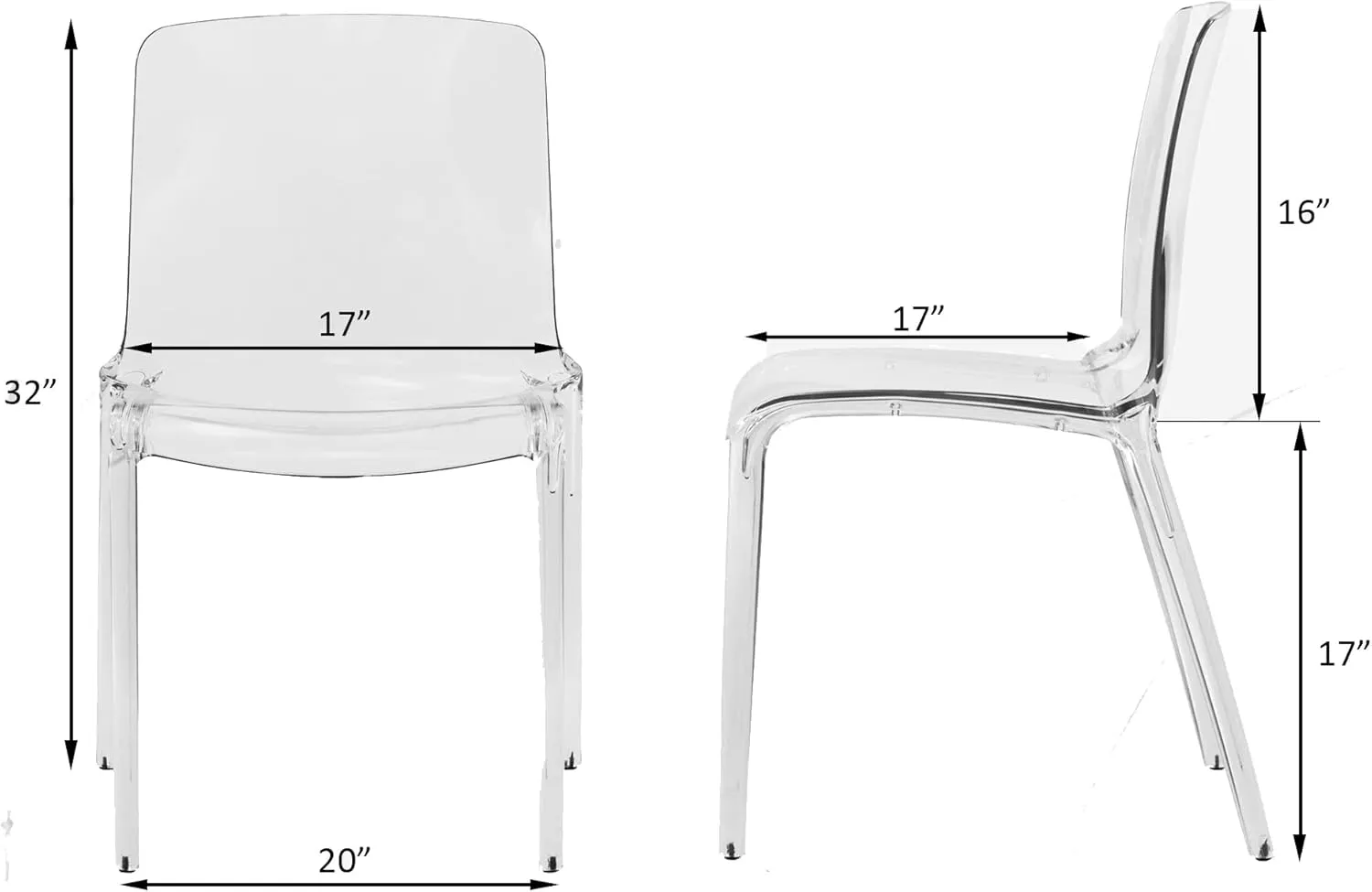 LeisureMod Mid-Century Modern Dining Chair - Clear Acrylic Chair for Dining Room, Kitchen, or Modern Home Decor