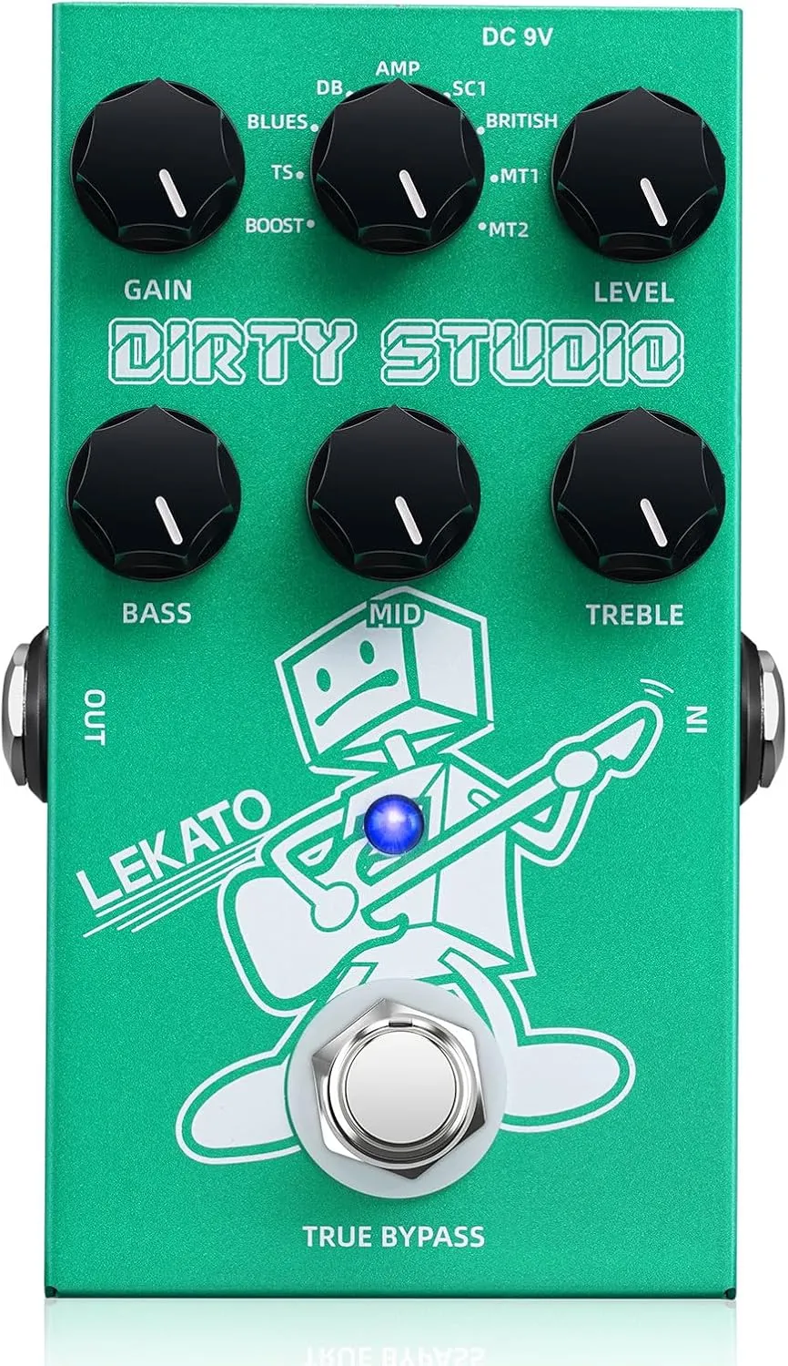 LEKATO Boost Distortion Overdrive Digital Guitar Effect Pedal with 9 Tones, 3-band EQ, True Bypass, Combo Clean Pedal for Electric Guitar