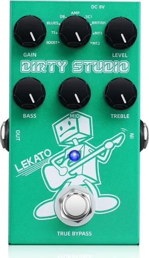 LEKATO Boost Distortion Overdrive Digital Guitar Effect Pedal with 9 Tones, 3-band EQ, True Bypass, Combo Clean Pedal for Electric Guitar