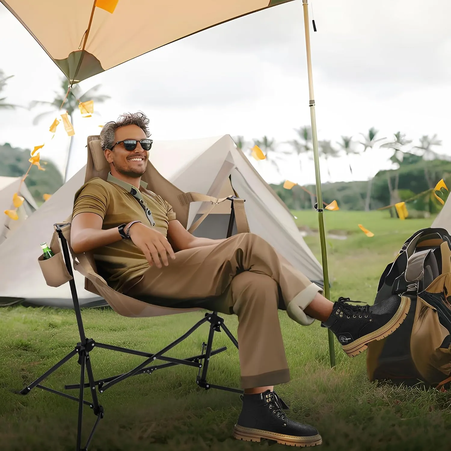 LET'S CAMP Hammock Camping Chair, Lightweight Portable Outdoor Chair for Camping and Hiking, Supports 300lbs, Khaki