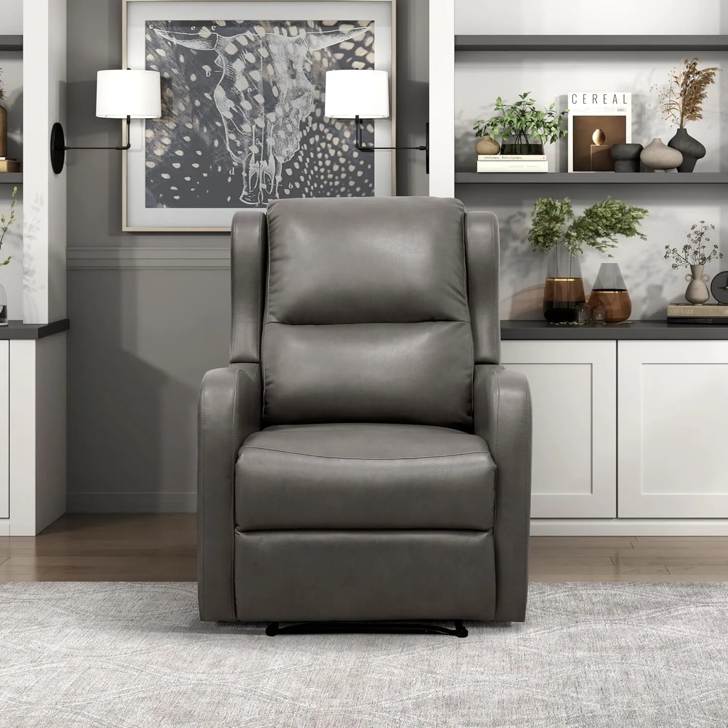 Lexicon Manual Recliner Chair, Reclining Sofa Chair, Home Theater Seating, Wall Hugger, Manual Recliner for Living Room/Office/Apartment, Easy Assembly, Gray Faux Leather