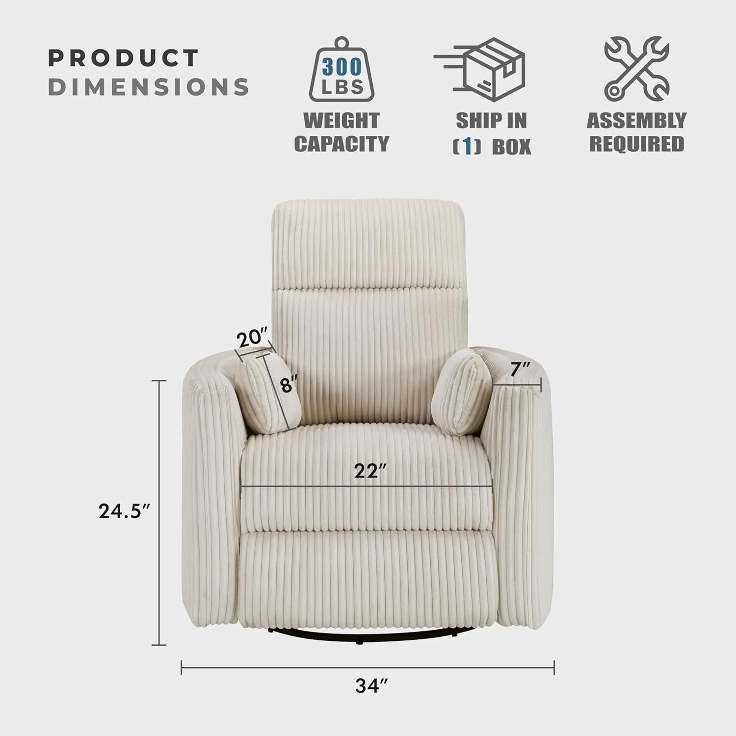 Lexicon Modern Swivel Glider Recliner Chair, Nursery Glider, Corduroy Fabric Upholstery Recliner with 2 Lumbar Pillows, Manual Reclining Sofa Chair for Living Room/Office/Apartment, Beige