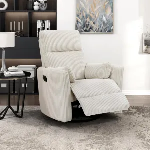 Lexicon Modern Swivel Glider Recliner Chair, Nursery Glider, Corduroy Fabric Upholstery Recliner with 2 Lumbar Pillows, Manual Reclining Sofa Chair for Living Room/Office/Apartment, Beige