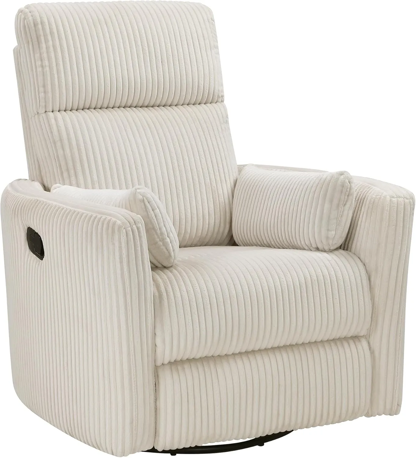 Lexicon Modern Swivel Glider Recliner Chair, Nursery Glider, Corduroy Fabric Upholstery Recliner with 2 Lumbar Pillows, Manual Reclining Sofa Chair for Living Room/Office/Apartment, Beige