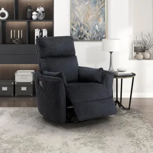 Lexicon Modern Swivel Glider Recliner Chair, Nursery Glider, Corduroy Fabric Upholstery Recliner with 2 Lumbar Pillows, Manual Reclining Sofa Chair for Living Room/Office/Apartment, Black