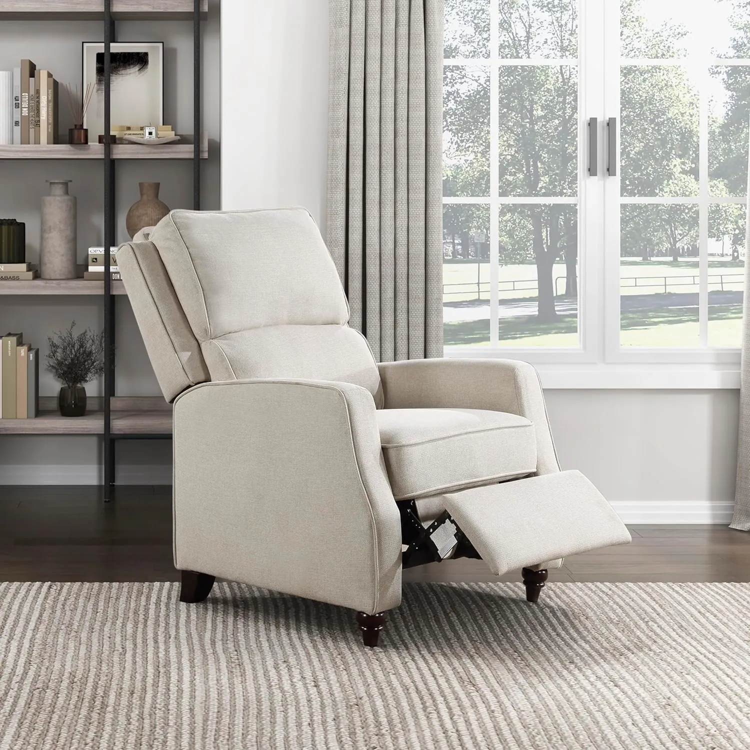 Lexicon Push Back Recliner Chair Living Room, Reclining Sofa Chair, Modern Recliner Sofa Chair, Fabric Recliner Arm Chair for Living Room/Office/Apartment, Beige