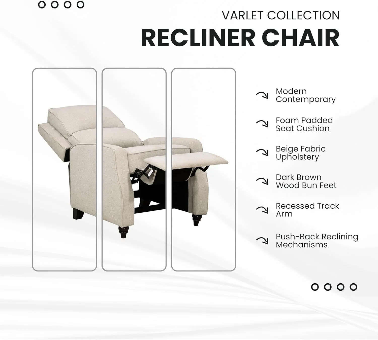 Lexicon Push Back Recliner Chair Living Room, Reclining Sofa Chair, Modern Recliner Sofa Chair, Fabric Recliner Arm Chair for Living Room/Office/Apartment, Beige