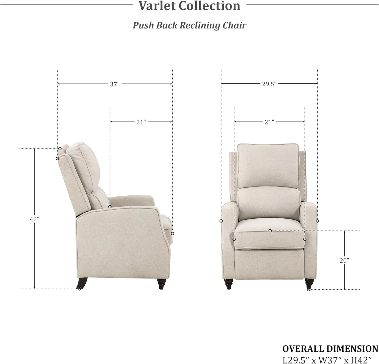 Lexicon Push Back Recliner Chair Living Room, Reclining Sofa Chair, Modern Recliner Sofa Chair, Fabric Recliner Arm Chair for Living Room/Office/Apartment, Beige