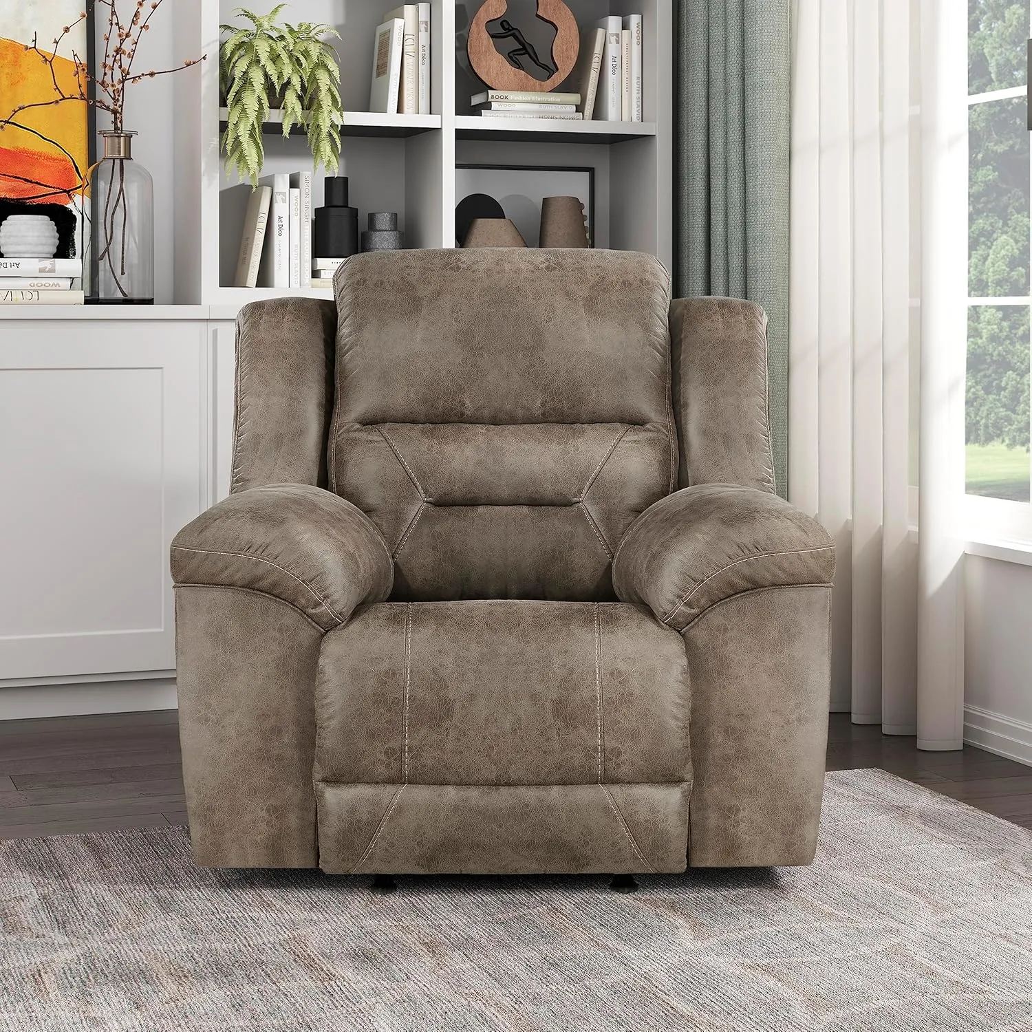 Lexicon Rocker Recliner Chair for Living Room, Wall Hugger Manual Recliner Chairs, Home Theater Seating, Required Assembly, Brown​​