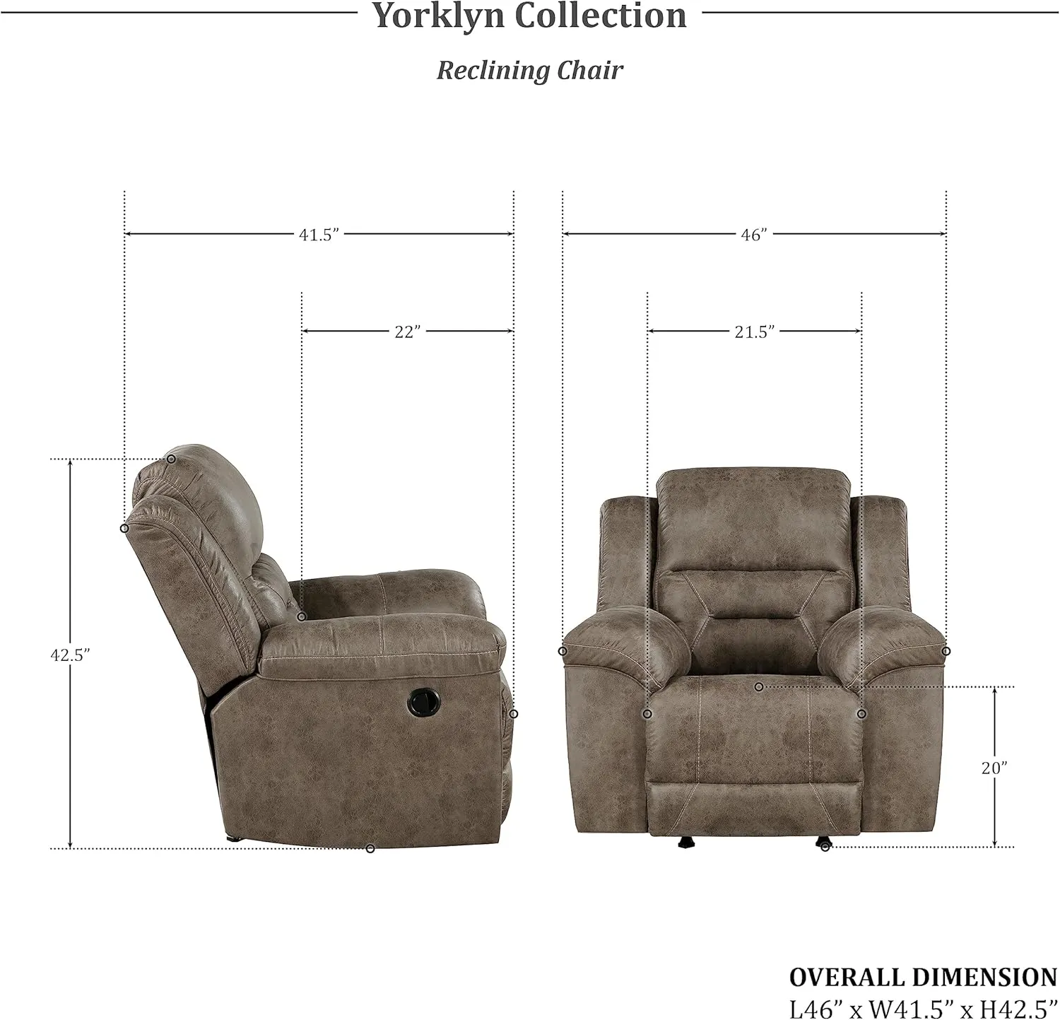 Lexicon Rocker Recliner Chair for Living Room, Wall Hugger Manual Recliner Chairs, Home Theater Seating, Required Assembly, Brown​​