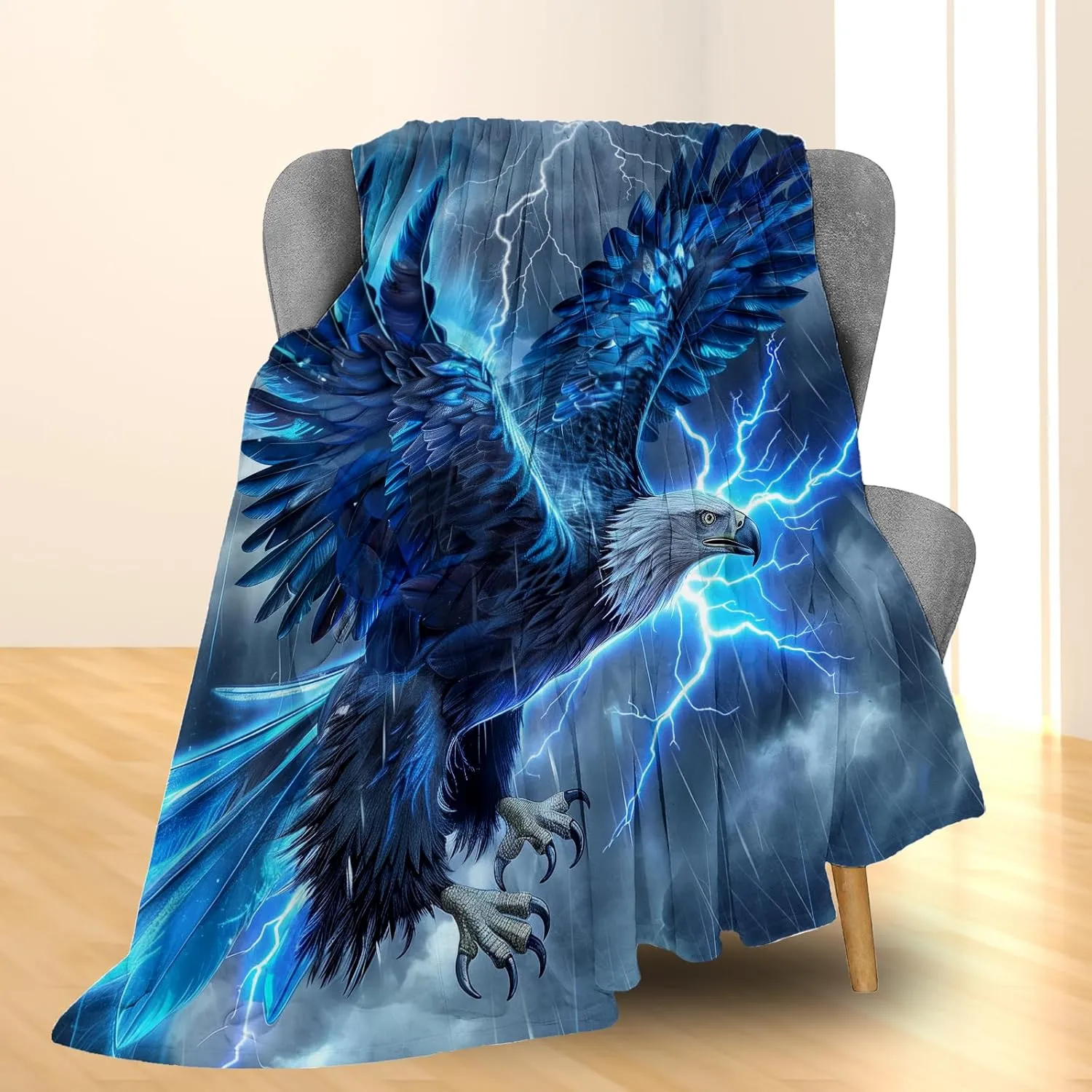 Lightning Eagle Flannel Throw Blanket, Soft Cozy Lightweight Animal Blankets Ideal for Couch, Bed, Travel, Outdoor & Home Decor, Warm Fuzzy Blanket for Adults Kids Men Boys 60×50 in