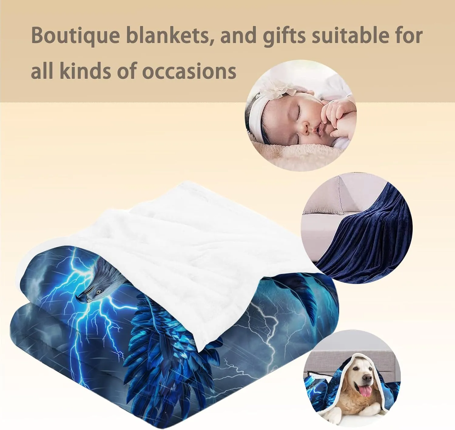 Lightning Eagle Flannel Throw Blanket, Soft Cozy Lightweight Animal Blankets Ideal for Couch, Bed, Travel, Outdoor & Home Decor, Warm Fuzzy Blanket for Adults Kids Men Boys 60×50 in