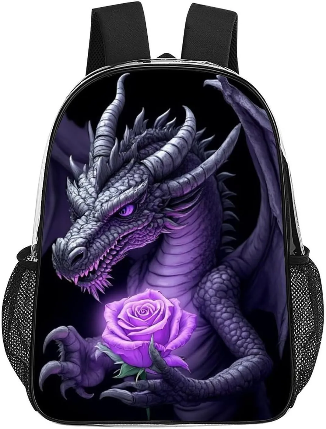 Lightweight Backpack for Gym Travel Bicycle - Big Capacity Multipurpose Transparent Carry On Bag, Cool Dragon Purple Rose Black Travel Hiking Bag & Day Pack