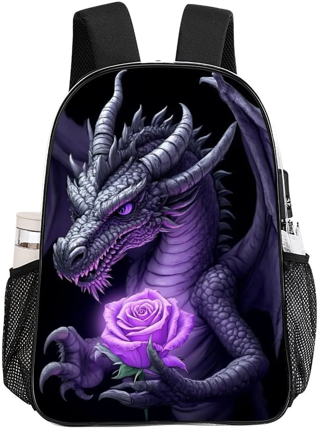 Lightweight Backpack for Gym Travel Bicycle - Big Capacity Multipurpose Transparent Carry On Bag, Cool Dragon Purple Rose Black Travel Hiking Bag & Day Pack