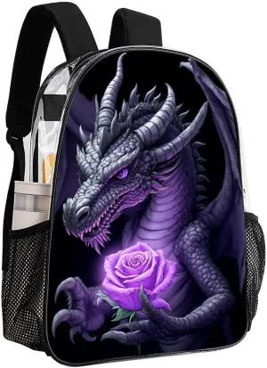 Lightweight Backpack for Gym Travel Bicycle - Big Capacity Multipurpose Transparent Carry On Bag, Cool Dragon Purple Rose Black Travel Hiking Bag & Day Pack
