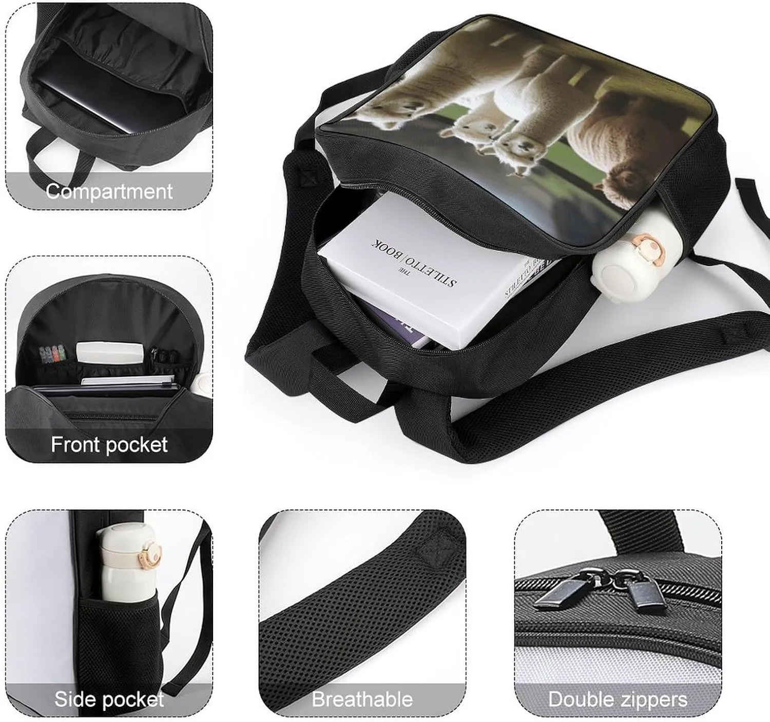 Lightweight Backpacks Cute Travel Bag Durable Alpaca Family Printing Small Travel Backpack For Women & Men