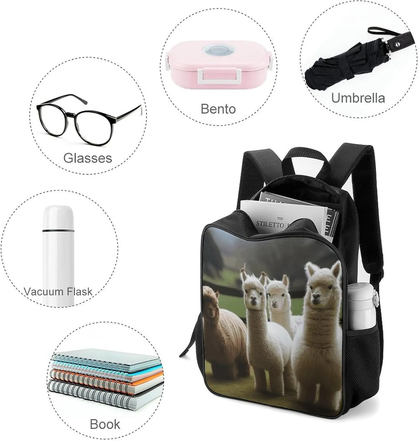 Lightweight Backpacks Cute Travel Bag Durable Alpaca Family Printing Small Travel Backpack For Women & Men