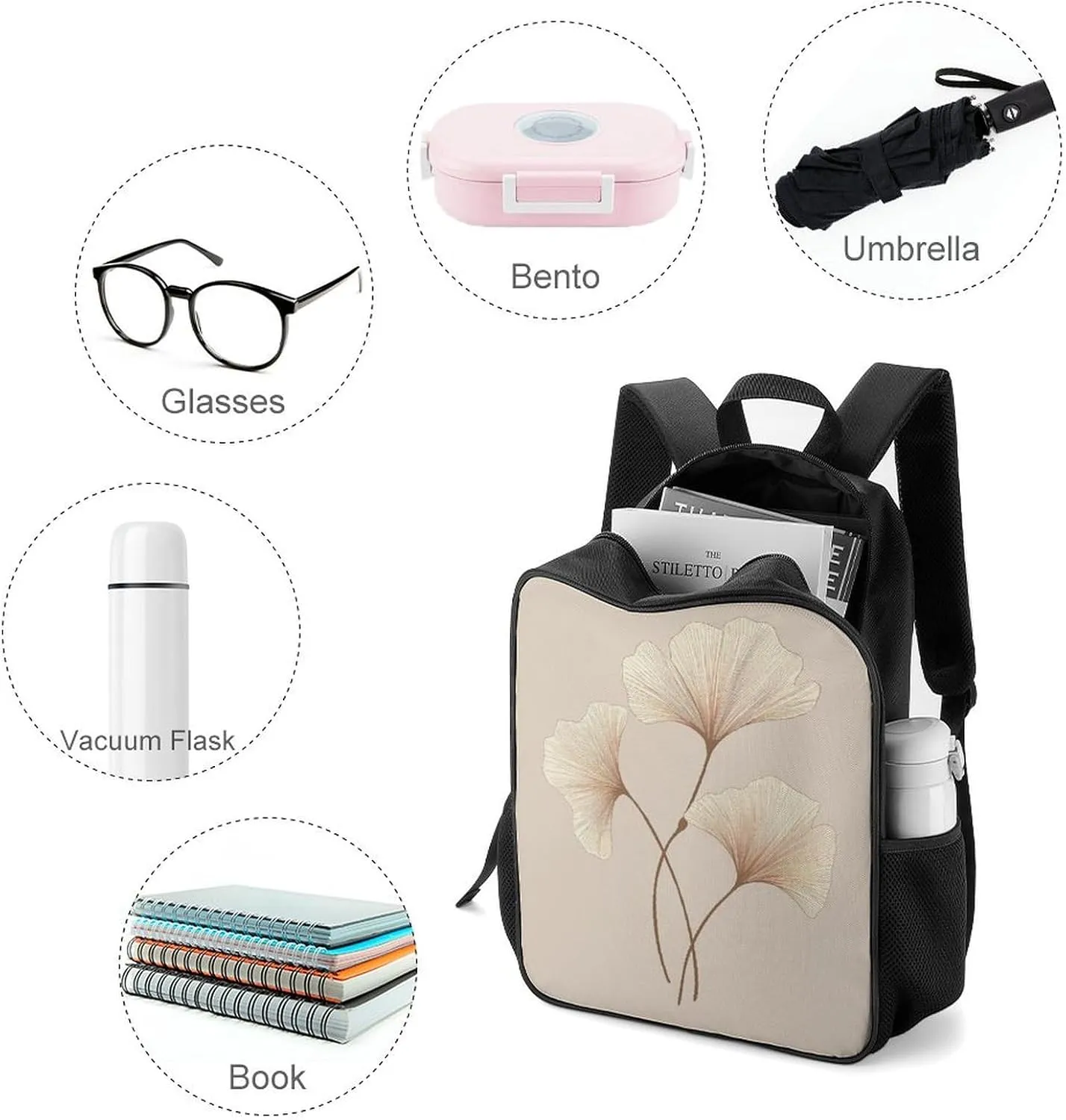 Lightweight Backpacks Cute Travel Bag Durable Brown Ginkgo Leaves Printing Small Travel Backpack For Women & Men