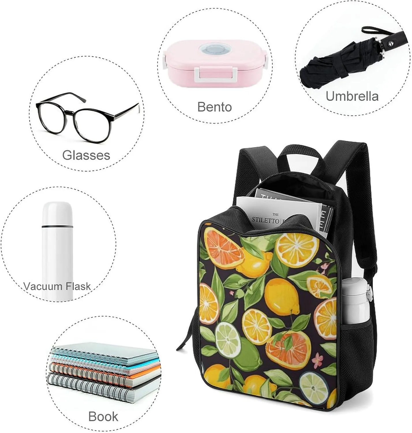 Lightweight Backpacks Cute Travel Bag Durable Citrus Fruit Pattern Printing Small Travel Backpack For Women & Men