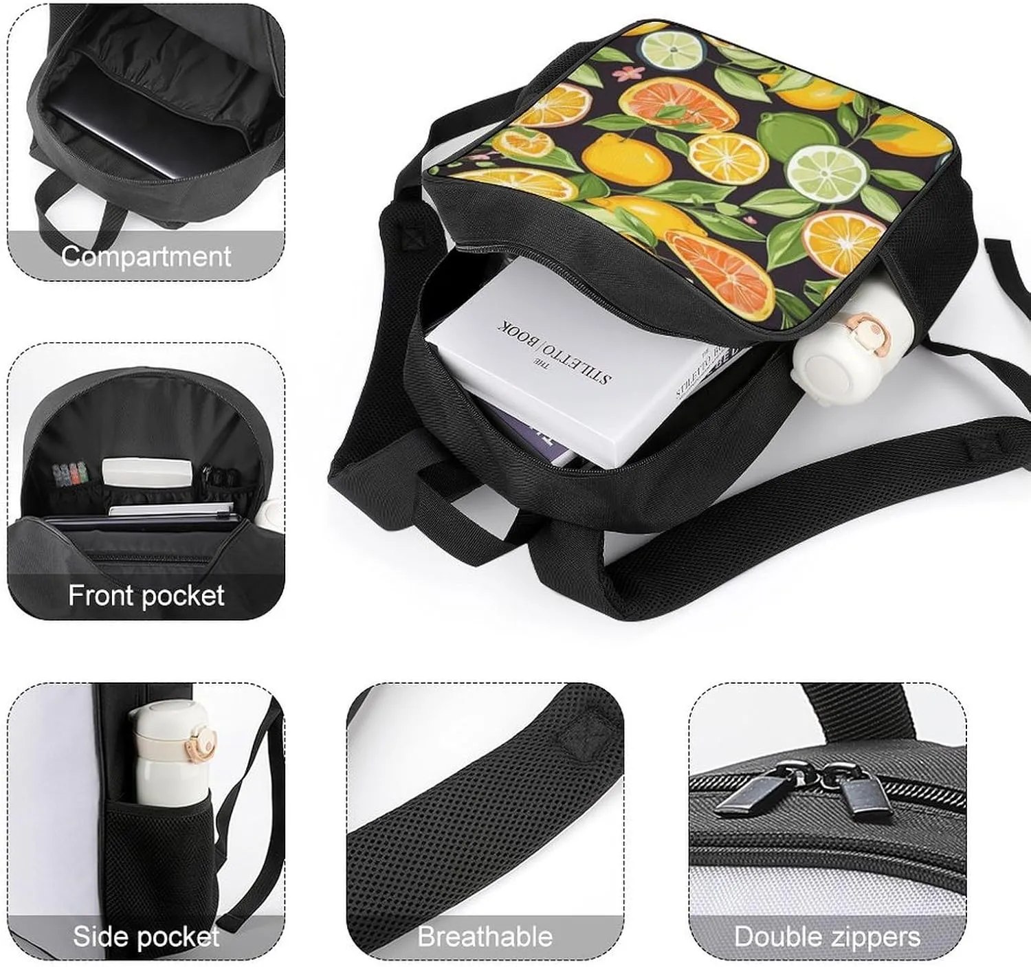 Lightweight Backpacks Cute Travel Bag Durable Citrus Fruit Pattern Printing Small Travel Backpack For Women & Men