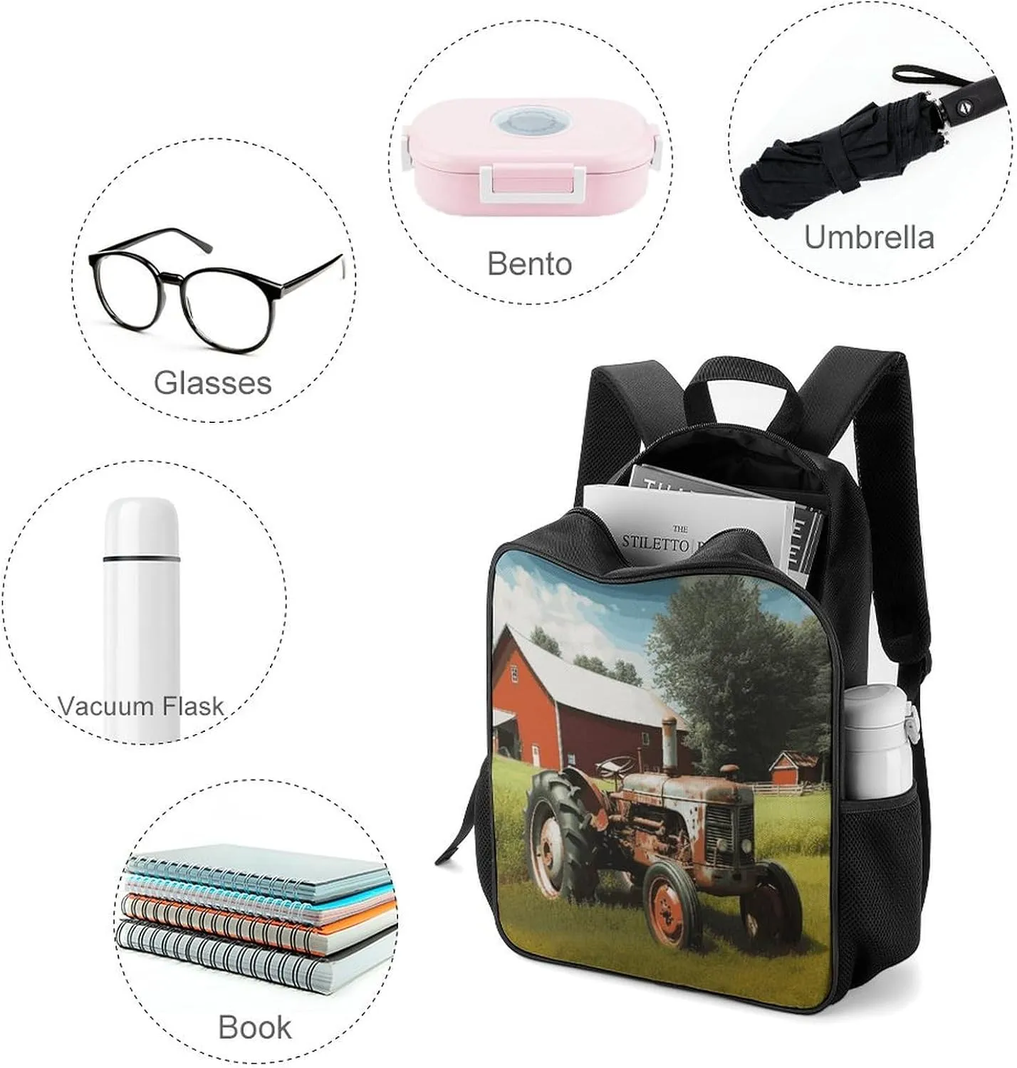 Lightweight Backpacks Cute Travel Bag Durable Company Farm Tractor Printing Small Travel Backpack For Women & Men