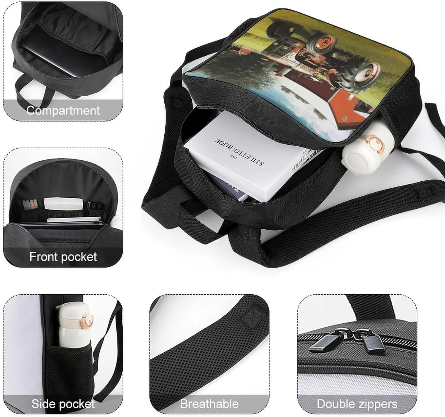 Lightweight Backpacks Cute Travel Bag Durable Company Farm Tractor Printing Small Travel Backpack For Women & Men