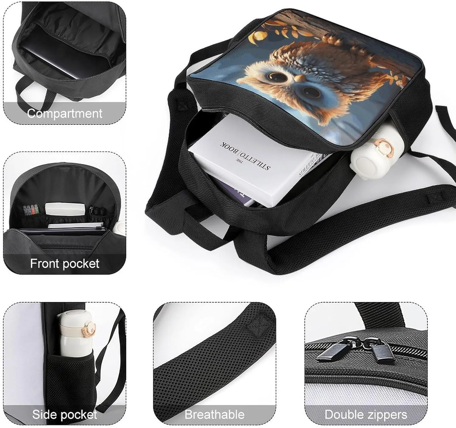 Lightweight Backpacks Cute Travel Bag Durable Cute Owl Printing Small Travel Backpack For Women & Men