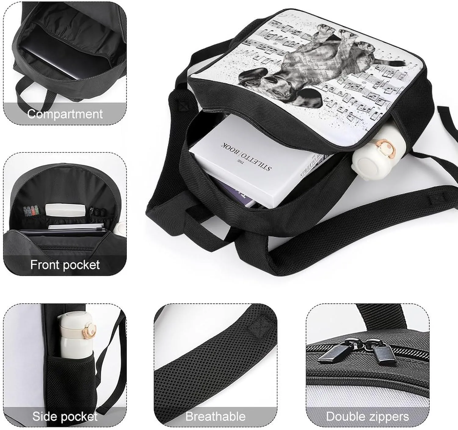 Lightweight Backpacks Cute Travel Bag Durable Dachshund Music Notes Printing Small Travel Backpack For Women & Men