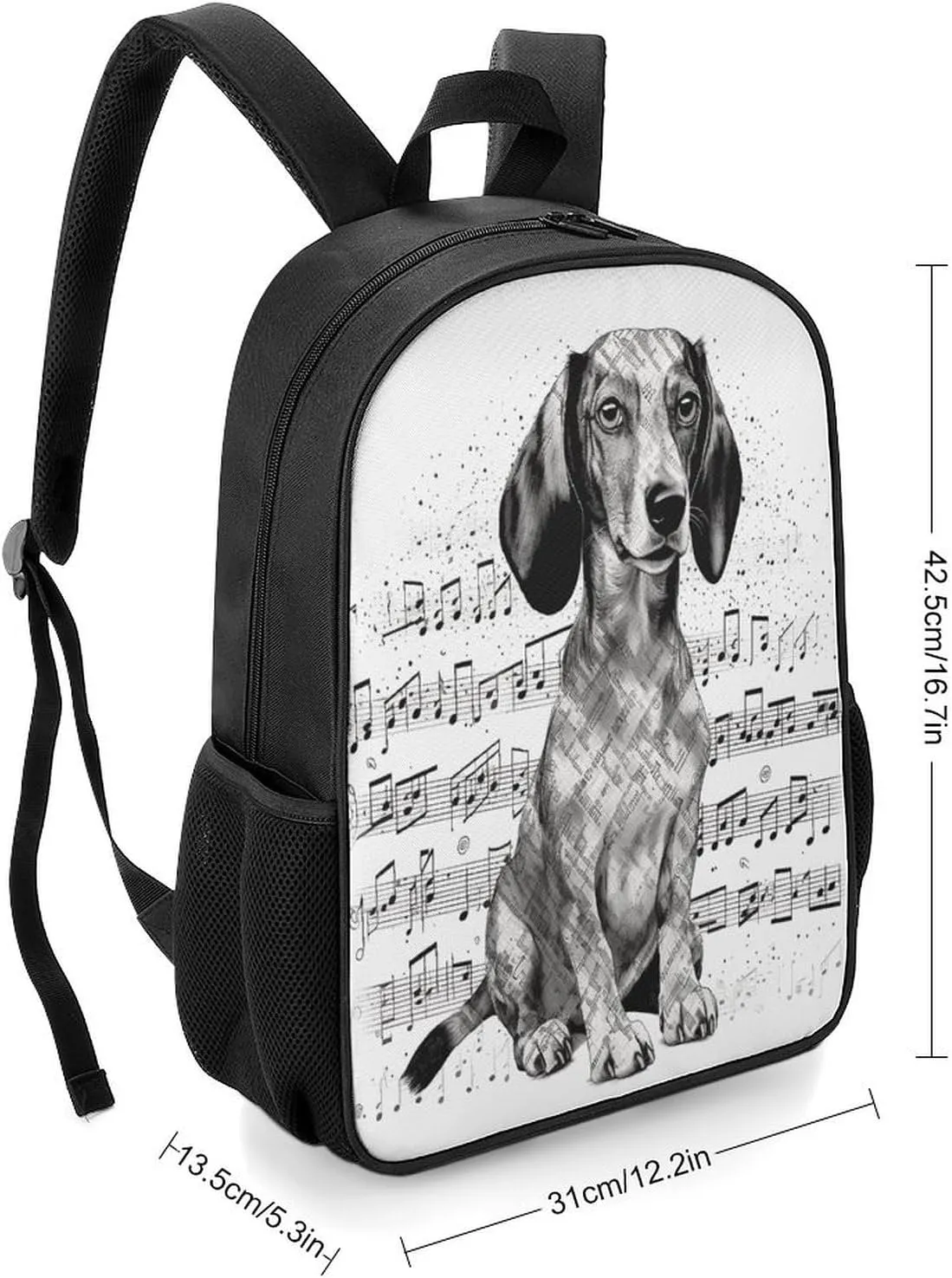 Lightweight Backpacks Cute Travel Bag Durable Dachshund Music Notes Printing Small Travel Backpack For Women & Men