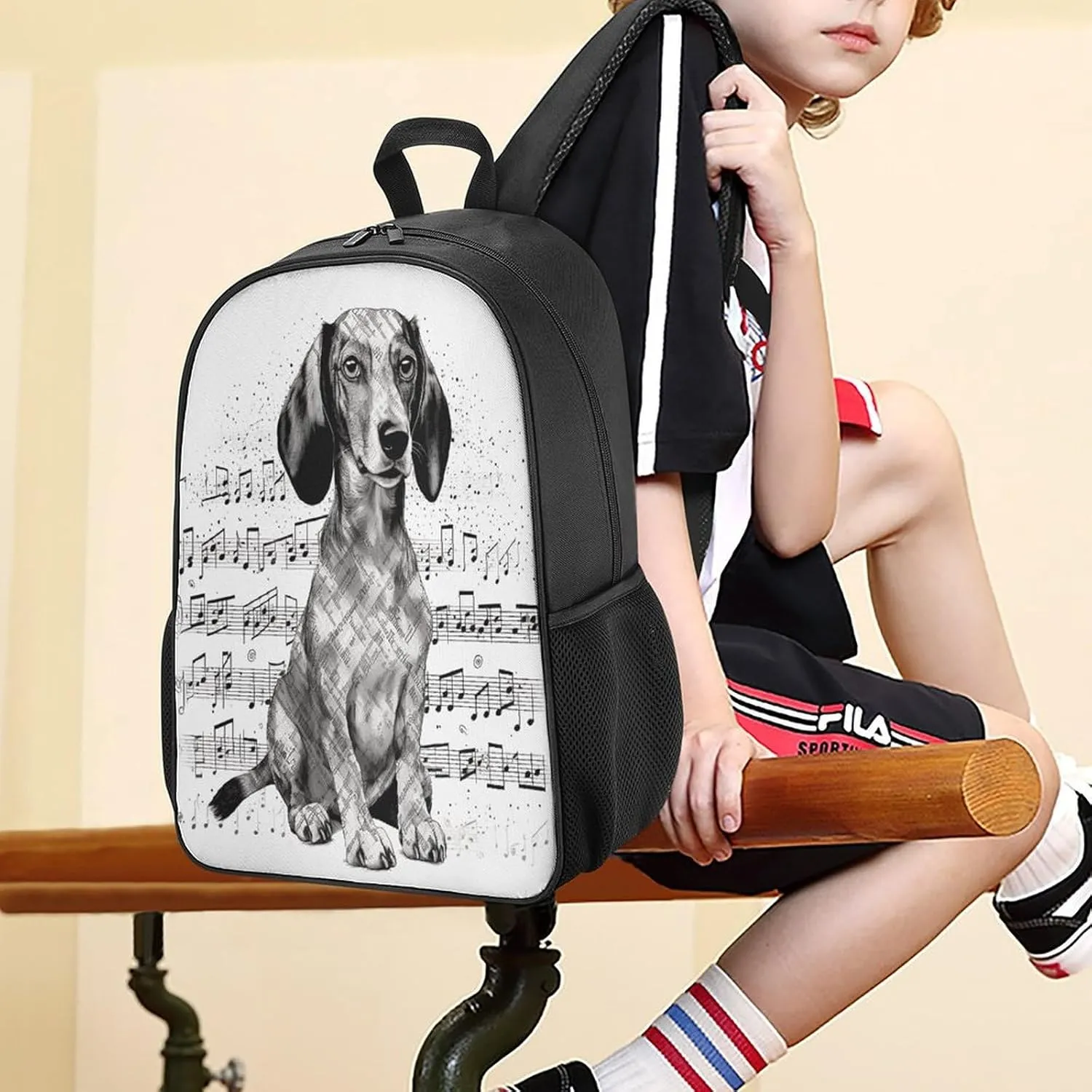 Lightweight Backpacks Cute Travel Bag Durable Dachshund Music Notes Printing Small Travel Backpack For Women & Men