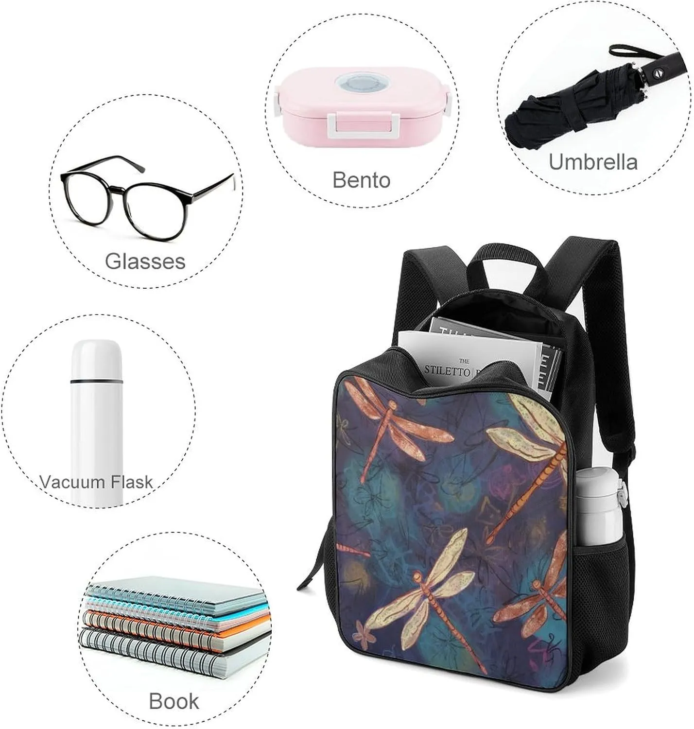 Lightweight Backpacks Cute Travel Bag Durable Hand Painted Dragonfly Printing Small Travel Backpack For Women & Men
