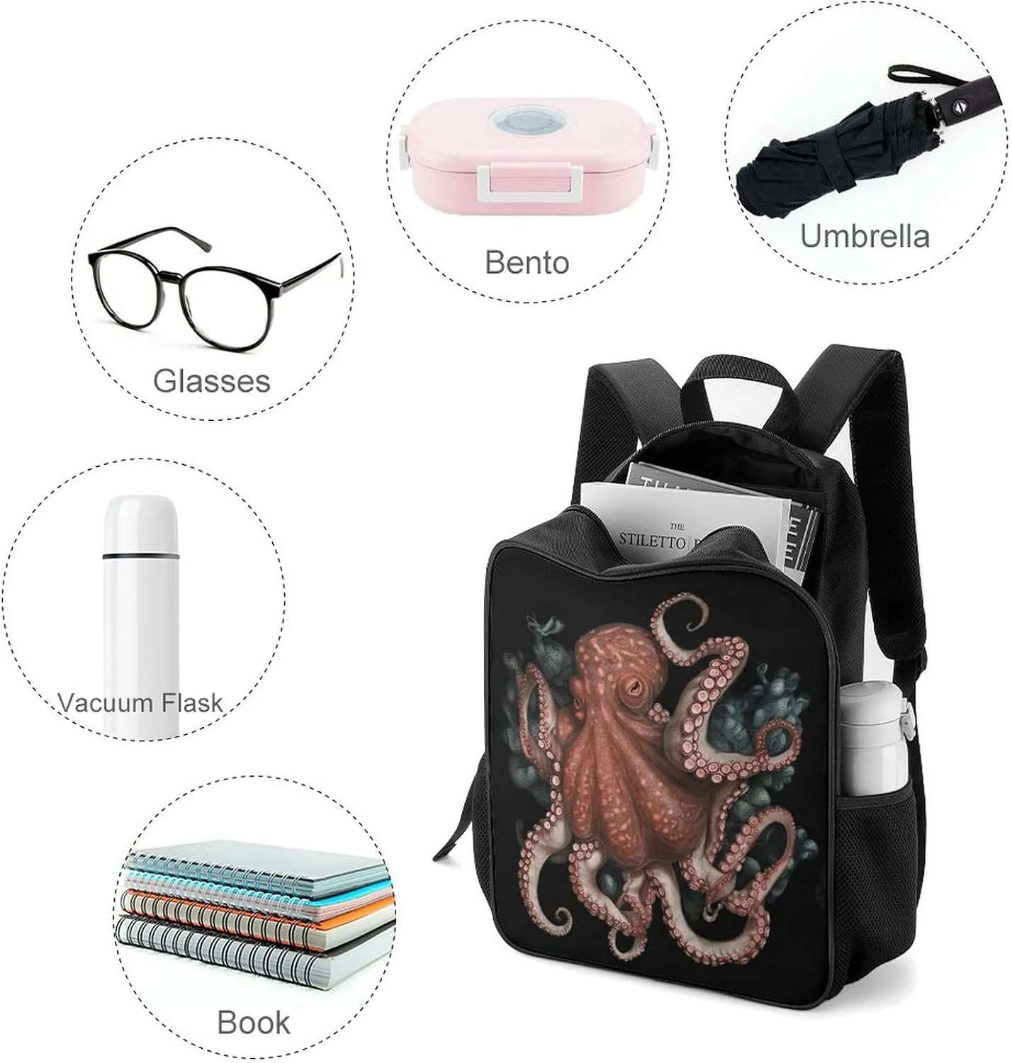 Lightweight Backpacks Cute Travel Bag Durable Octopus Intertwined Printing Small Travel Backpack For Women & Men