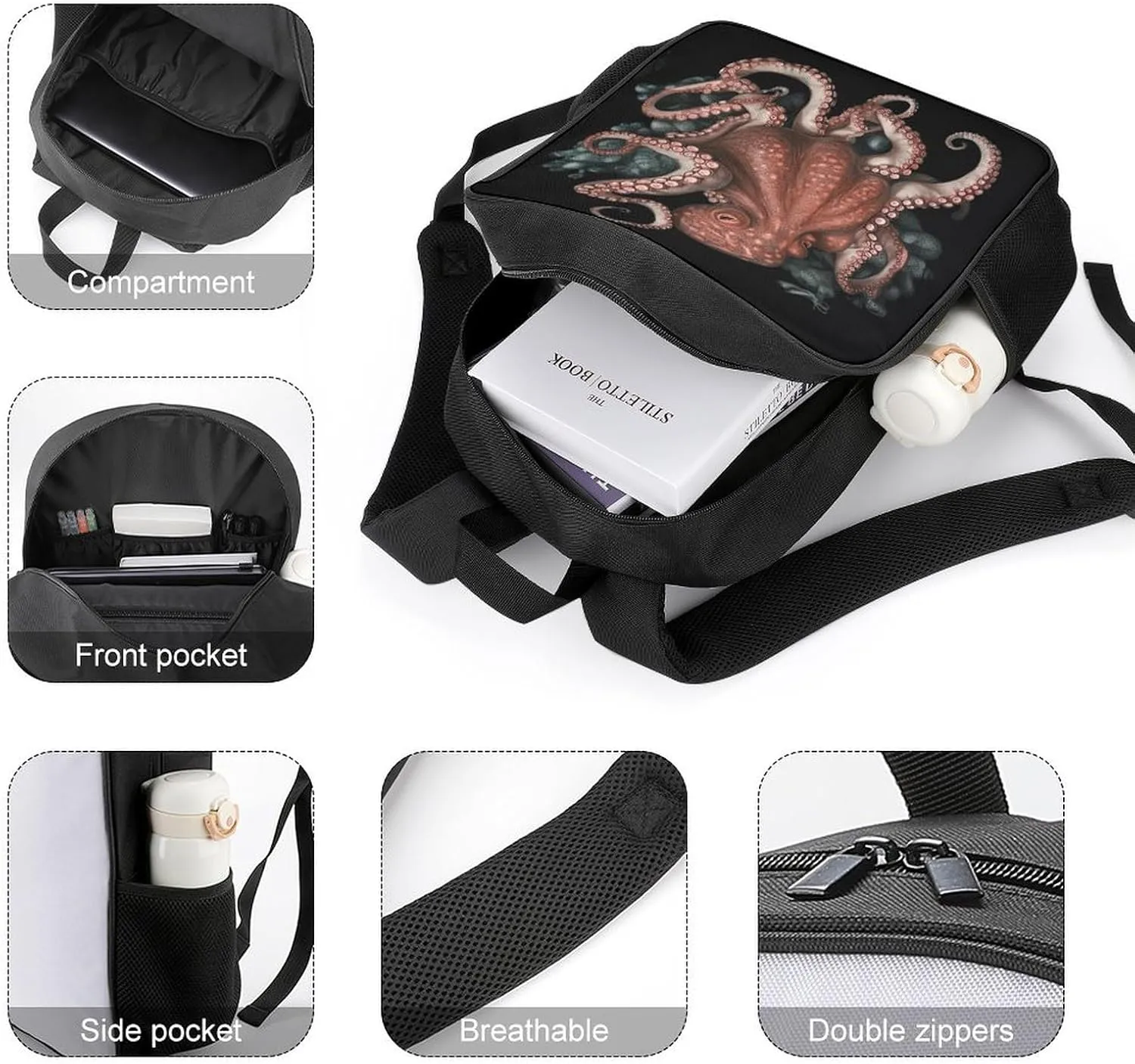 Lightweight Backpacks Cute Travel Bag Durable Octopus Intertwined Printing Small Travel Backpack For Women & Men