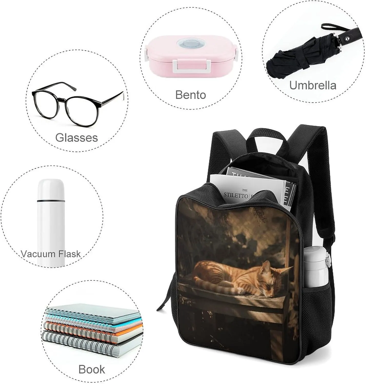 Lightweight Backpacks Cute Travel Bag Durable Orange Pet Sleeping Printing Small Travel Backpack For Women & Men