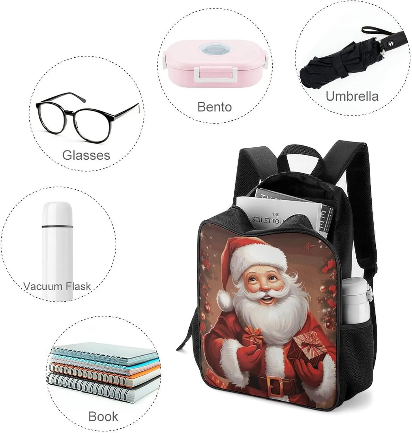 Lightweight Backpacks Cute Travel Bag Durable Santa Claus Xmas Gifts Printing Small Travel Backpack For Women & Men