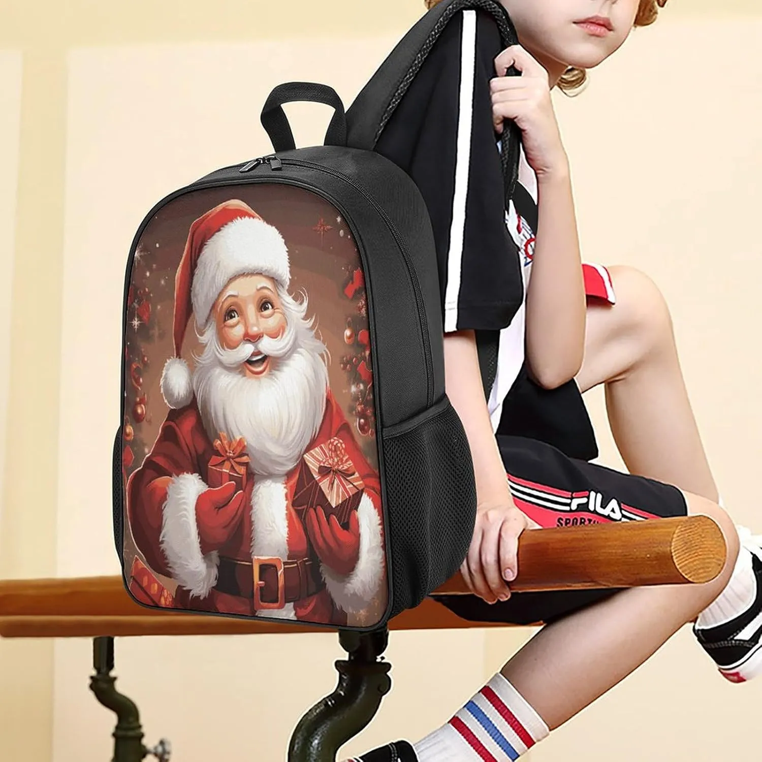 Lightweight Backpacks Cute Travel Bag Durable Santa Claus Xmas Gifts Printing Small Travel Backpack For Women & Men