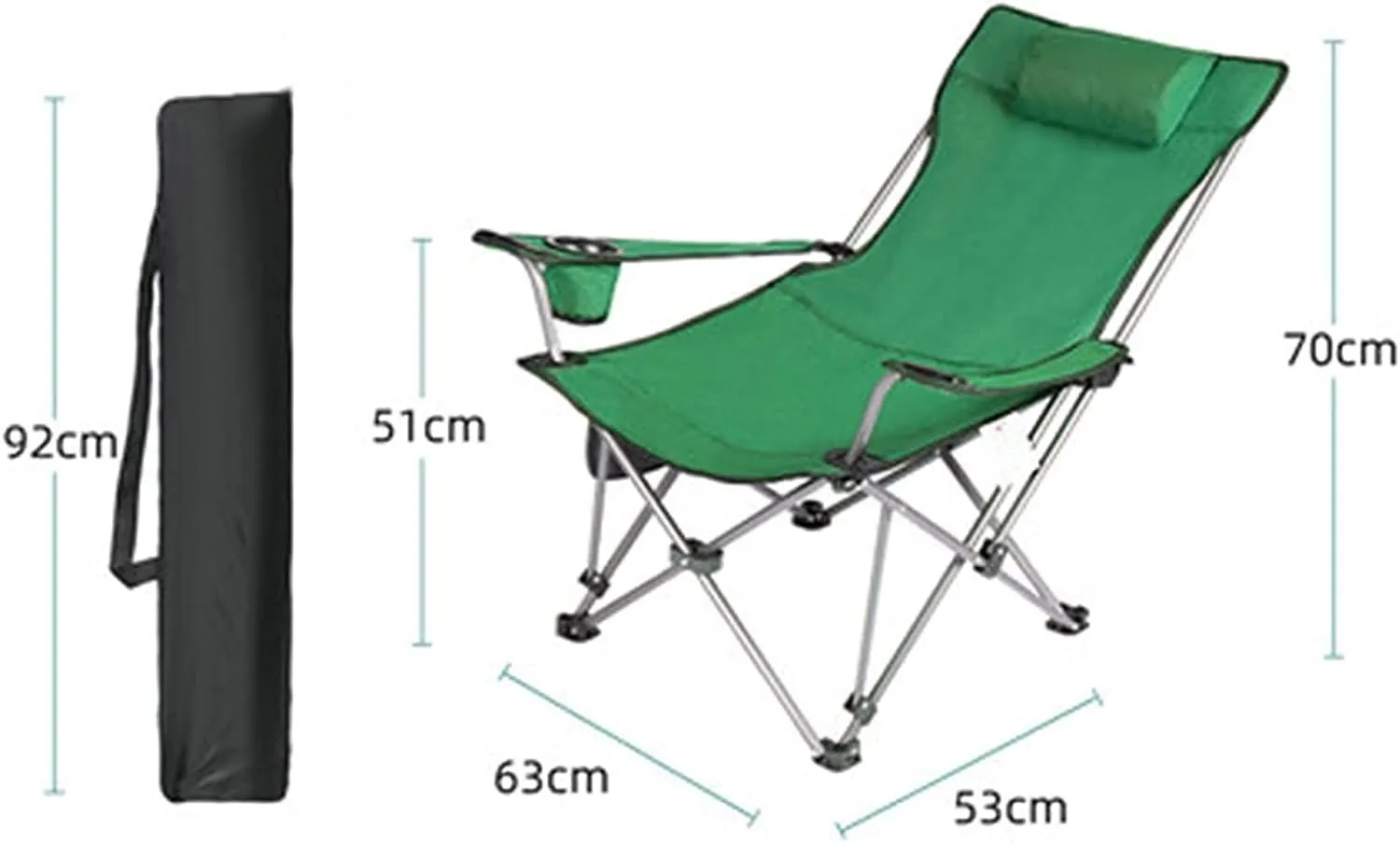 Lightweight Camping Chair Outdoor Folding Chair Portable Lawn Folding Seat Armchair with Cup Holder Pillow and Carry Bag Leisure Recliner Stool Outdoor Hiking (Color : G)
