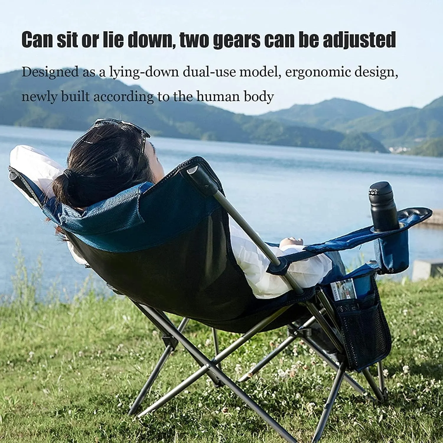 Lightweight Camping Chair Outdoor Folding Chair Portable Lawn Folding Seat Armchair with Cup Holder Pillow and Carry Bag Leisure Recliner Stool Outdoor Hiking (Color : G)