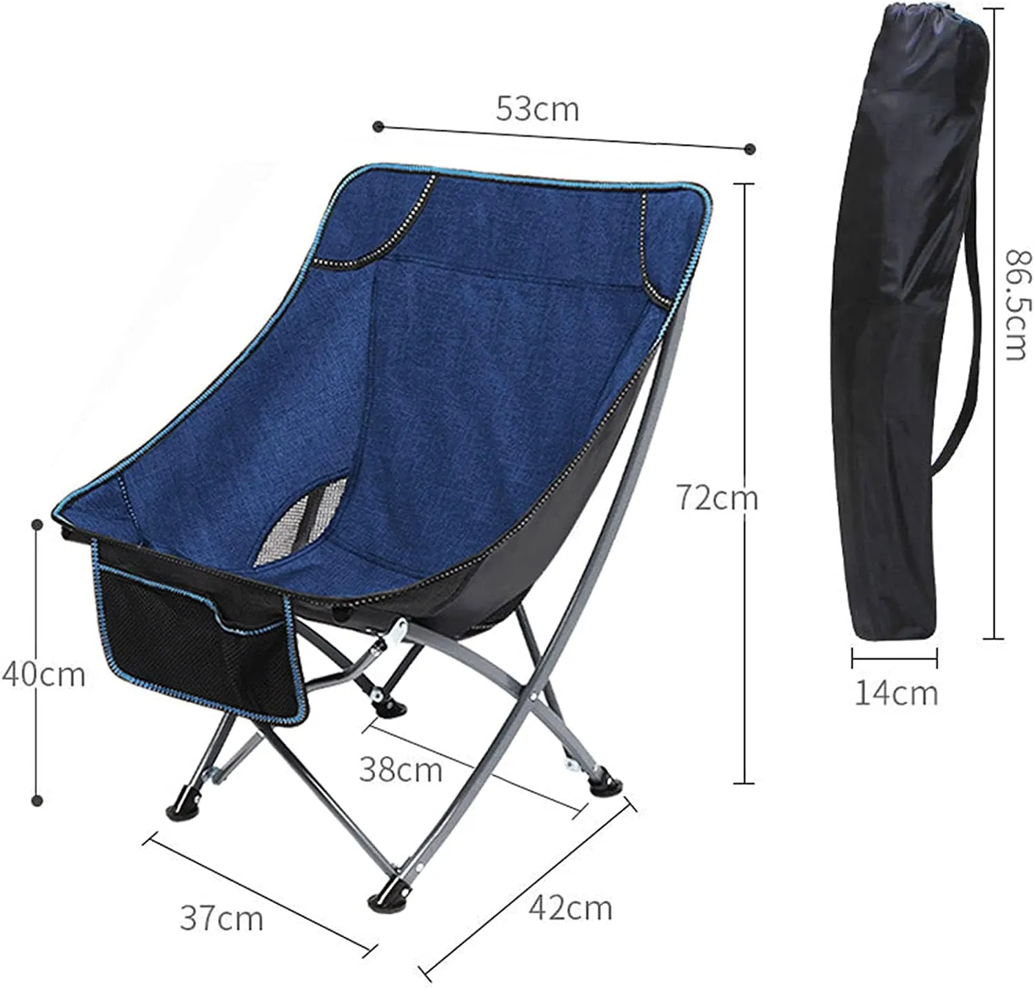Lightweight Camping Chair Portable Folding Chair with Mesh Side Pocket Backrest Stool Camping Backpacking Chair for Fishing Beach Travel Picnic Outdoor Hiking (Color : Blue)