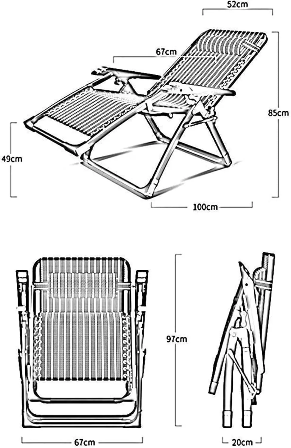 Lightweight Camping Chairs Loungers Folding Chair Foldable Sun Loungers,Adjustable Chair Balcony Recliner with Detachable Cushions Outdoor Camping Beach Chair/B