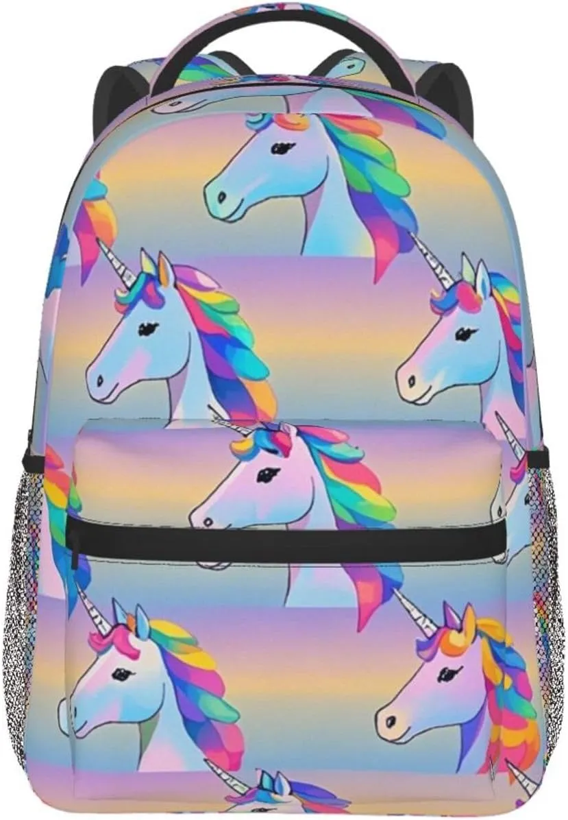 Lightweight Daypack Backpack for Sports Travel Running - Large Capacity Multipurpose Anti-Theft Bookbag, Rainbow Unicorn Art Laptop Backpack Daypack