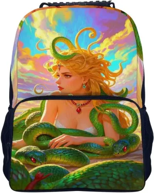Lightweight Daypack Backpack for Trekking Work Running - Big Capacity Multipurpose Anti-Theft Bookbag, Greek Goddess Woman Medusa Women Snake Psychedelic Art Business Computer Bag